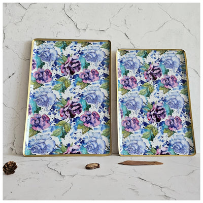 Metal Platter & Tray (Rectangle, Set of 2) - Iris Bloom