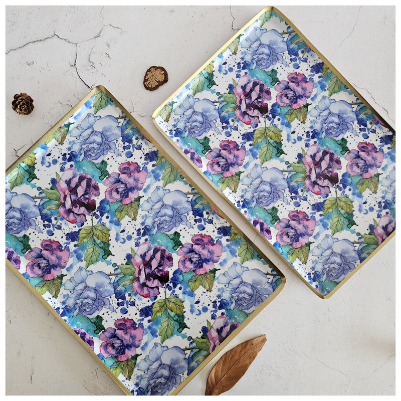 Metal Platter & Tray (Rectangle, Set of 2) - Iris Bloom