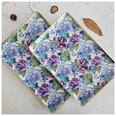 Metal Platter & Tray (Rectangle, Set of 2) - Iris Bloom