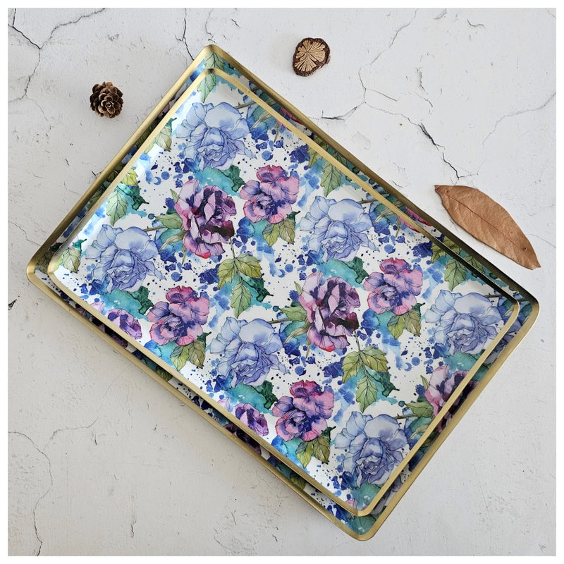 Metal Platter & Tray (Rectangle, Set of 2) - Iris Bloom