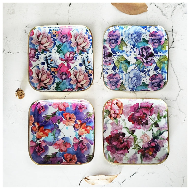 Metal Platter Gift Set (2 Rectangle & 4 Square Mix, Set of 6) - Country Rose