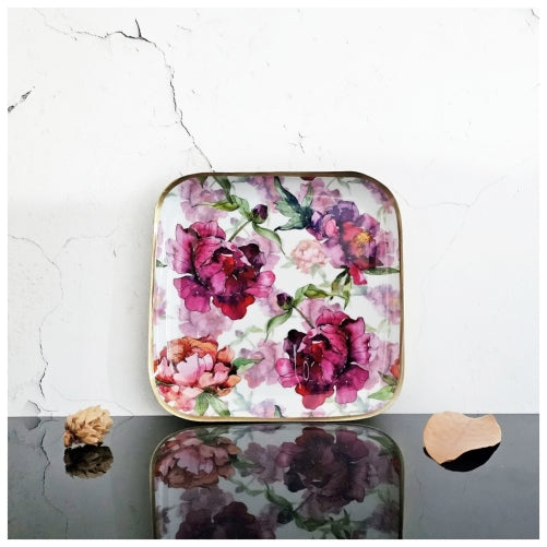 Metal Platter Gift Set (2 Rectangle & 1 Square, Set of 3) - Country Rose