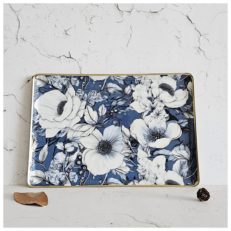 Metal Platter/Tray - Rectangle - BLUE HIBISCUS