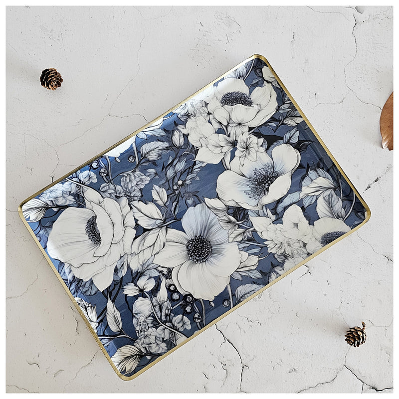 Metal Platter/Tray - Rectangle - BLUE HIBISCUS