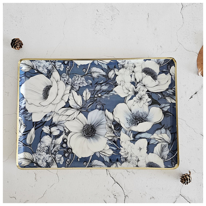 Metal Platter/Tray - Rectangle - BLUE HIBISCUS