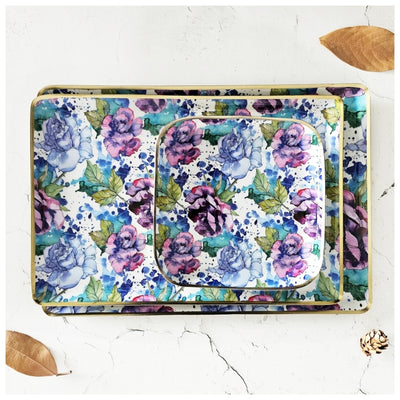 Metal Platter Gift Set (2 Rectangle & 1 Square, Set of 3) - Iris Bloom