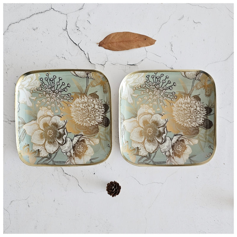 Metal Square Platter Set of 2 - Summer Rain