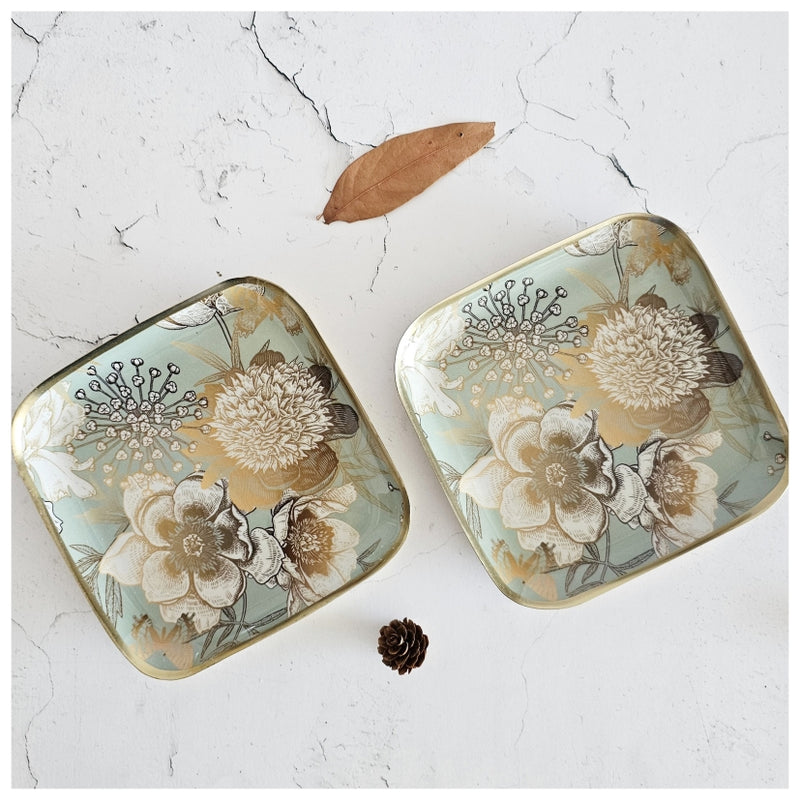 Metal Square Platter Set of 2 - Summer Rain