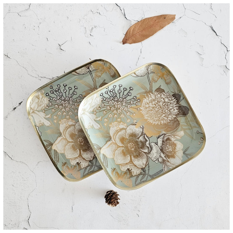 Metal Square Platter Set of 2 - Summer Rain