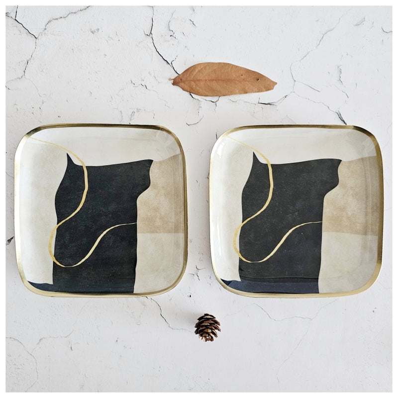 Metal Square Platter Set of 2 - Wabi Sabi