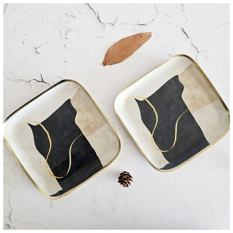 Metal Square Platter Set of 2 - Wabi Sabi