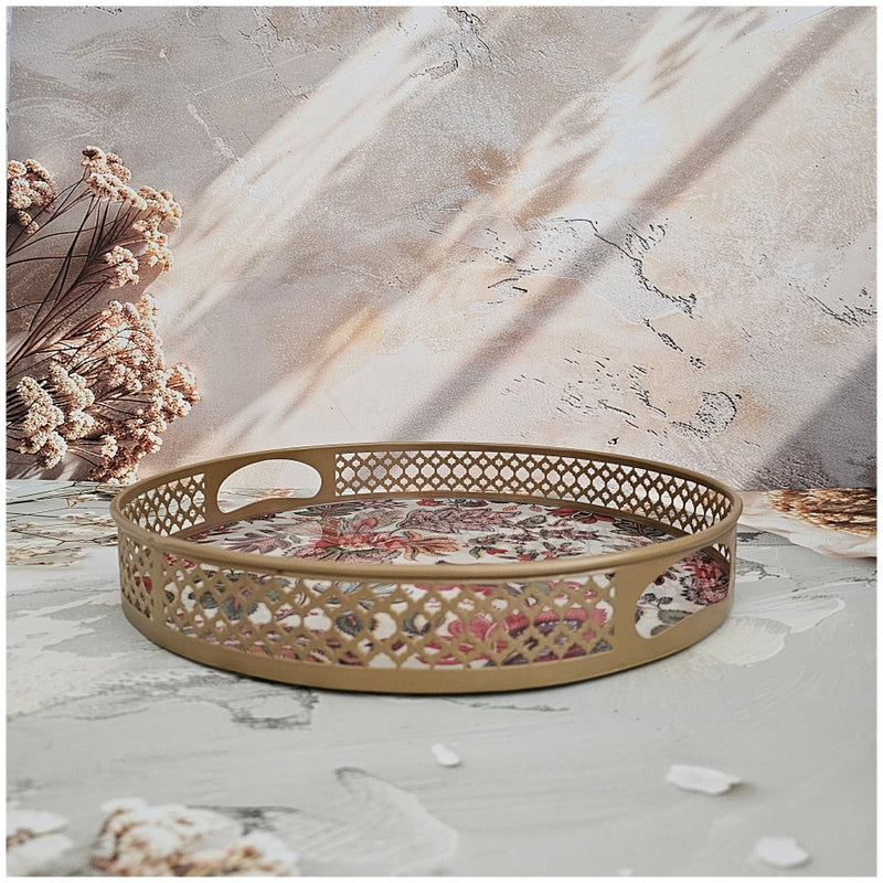 Serving Tray - Round - Laser Cut Metal - Set of 2 - Kalamkari