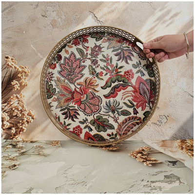Serving Tray - Round - Laser Cut Metal - Set of 2 - Kalamkari