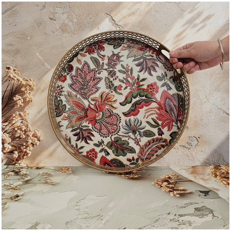 Serving Tray - Round - Laser Cut Metal - Set of 2 - Kalamkari