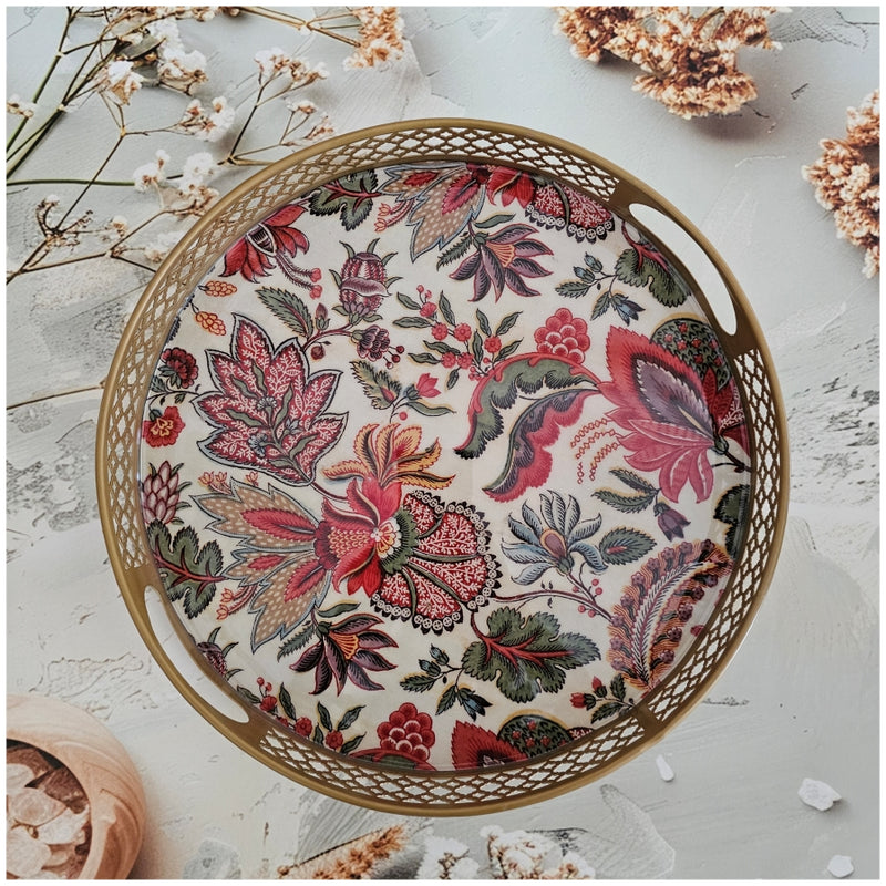 Serving Tray - Round - Laser Cut Metal - Set of 2 - Kalamkari