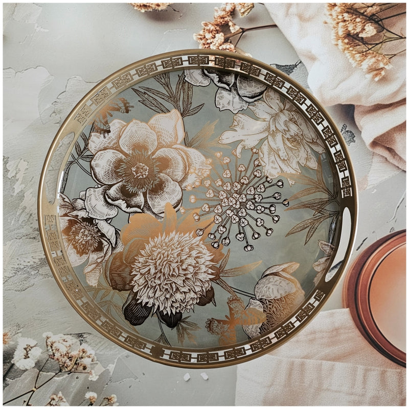 Serving Tray - Round - Laser Cut Metal - Set of 2 - Summer Rain