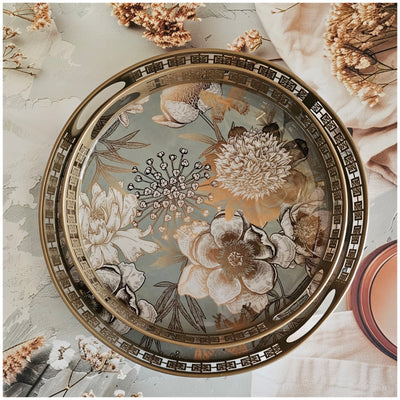 Serving Tray - Round - Laser Cut Metal - Set of 2 - Summer Rain