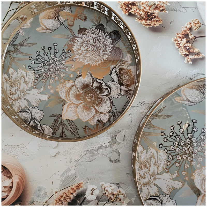 Serving Tray - Round - Laser Cut Metal - Set of 2 - Summer Rain
