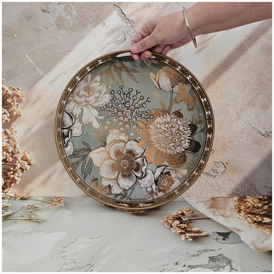 Serving Tray - Round - Laser Cut Metal - Set of 2 - Summer Rain