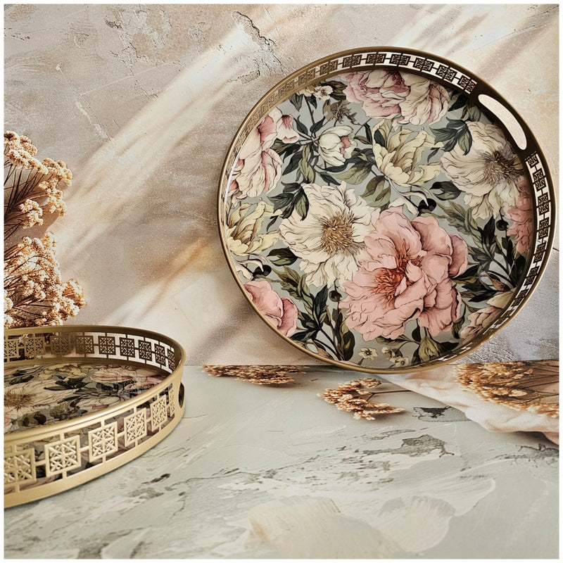Serving Tray - Round - Laser Cut Metal - Set of 2 - Tuscany