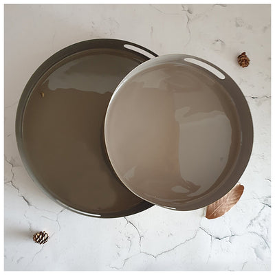 METAL TRAY - ROUND - HANDLE CUT - SET OF 2 - SAND