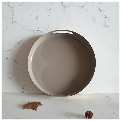 METAL TRAY - ROUND - HANDLE CUT - SET OF 2 - SAND
