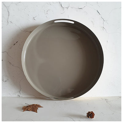 METAL TRAY - ROUND - HANDLE CUT - SET OF 2 - SAND
