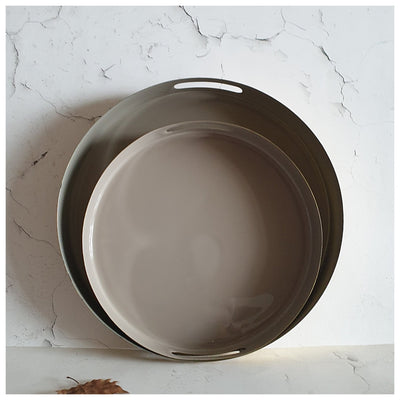 METAL TRAY - ROUND - HANDLE CUT - SET OF 2 - SAND