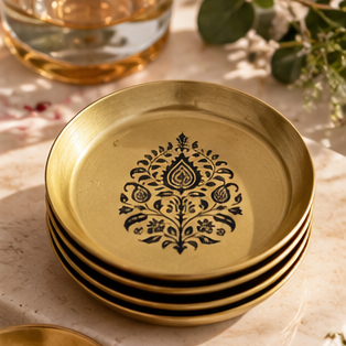 Metal Coaster (Deep) S6 - Gift Set - Mughal Motifs