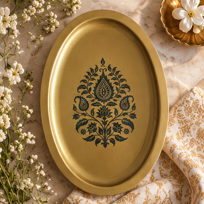 Metal Platter Oval - Gift Set - Motif Indigo