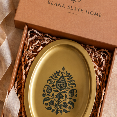 Metal Platter Oval - Gift Set - Motif Indigo