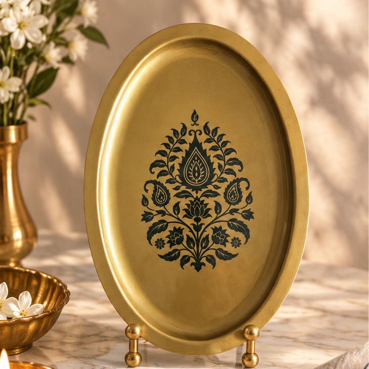 Metal Platter Oval - Gift Set - Motif Indigo