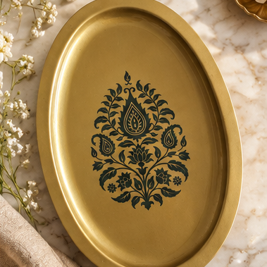 Metal Platter Oval - Gift Set - Motif Indigo