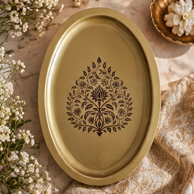 Metal Platter Oval - Gift Set - Motif Maroon