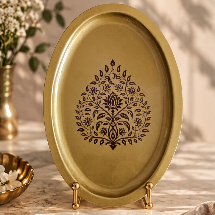 Metal Platter Oval - Gift Set - Motif Maroon
