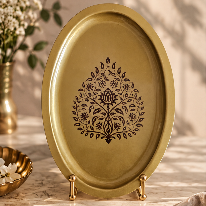 Metal Platter Oval - Gift Set - Motif Maroon