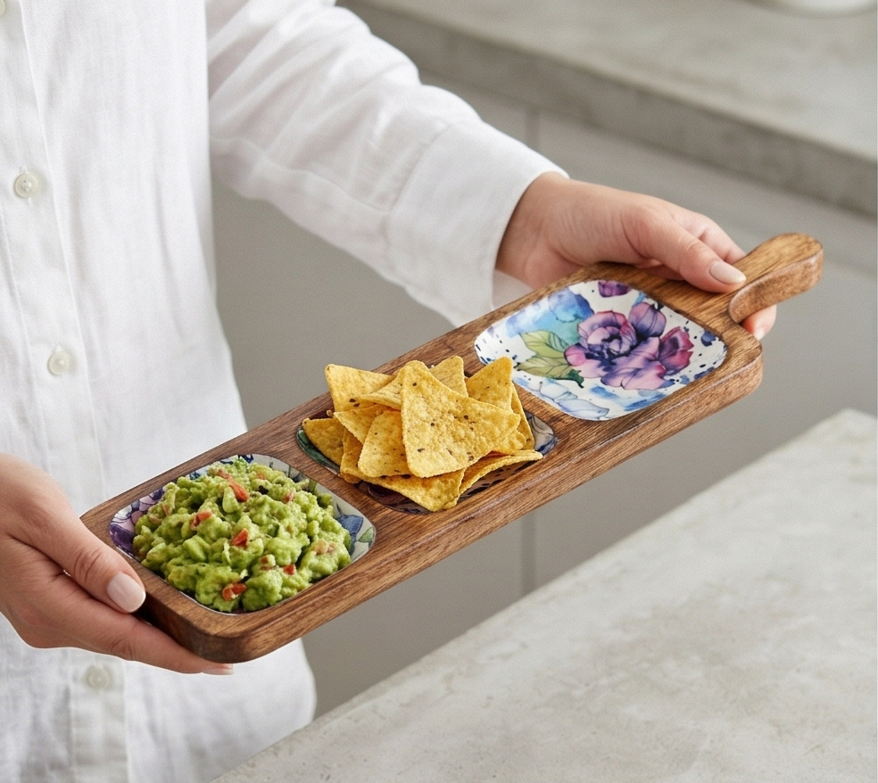 PADDLE SHAPED PLATTER - 3-PART - IRIS BLOOM