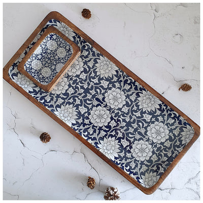 RECTANGLE PLATTER WITH BOWL - BERLIN BLUE