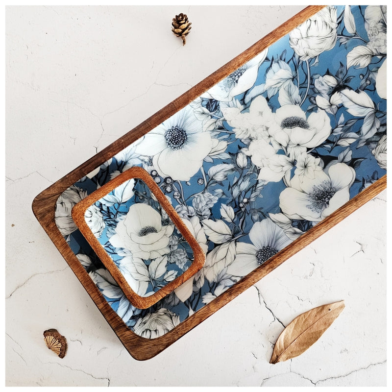 RECTANGLE PLATTER WITH BOWL - BLUE HIBISCUS