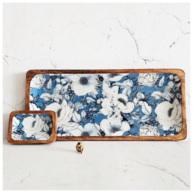 RECTANGLE PLATTER WITH BOWL - BLUE HIBISCUS
