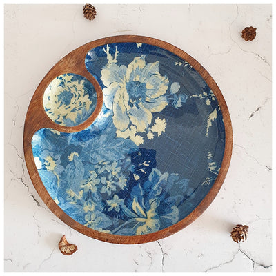Chip & Dip Platter - Side Bowl - Denim Blue Floral