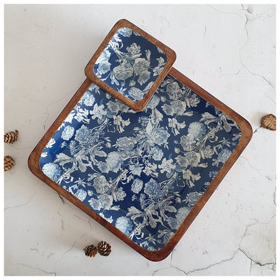 SQUARE PLATTER WITH BOWL - ARGENTINE BLUE