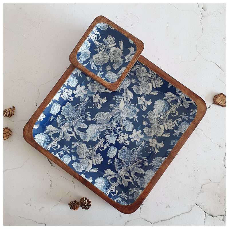 SQUARE PLATTER WITH BOWL - ARGENTINE BLUE