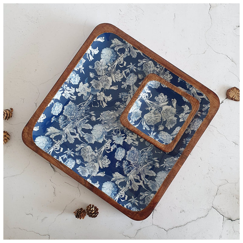 SQUARE PLATTER WITH BOWL - ARGENTINE BLUE