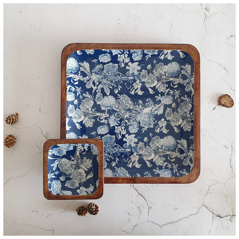 SQUARE PLATTER WITH BOWL - ARGENTINE BLUE
