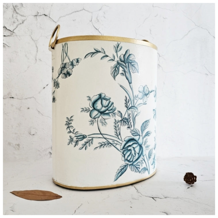 HAND PAINTED - PAPER BIN - WHITE SUMMER