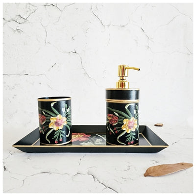 Hand Painted - Bath Accessories (Set of 3) - Midnight Black