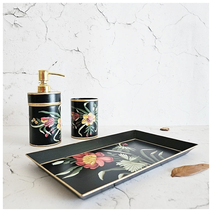 Hand Painted - Bath Accessories (Set of 3) - Midnight Black