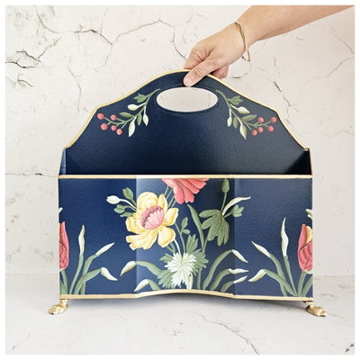 HAND PAINTED - MAGAZINE RACK SLIM DUAL SIDE - MIDNIGHT BLUE