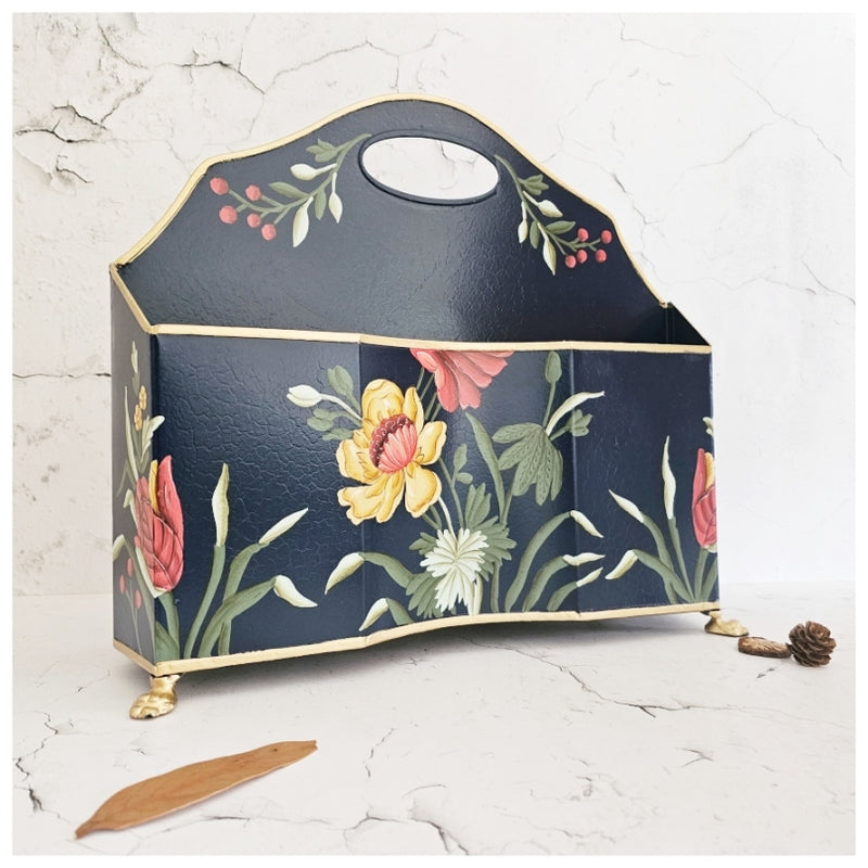 HAND PAINTED - MAGAZINE RACK SLIM DUAL SIDE - MIDNIGHT BLUE